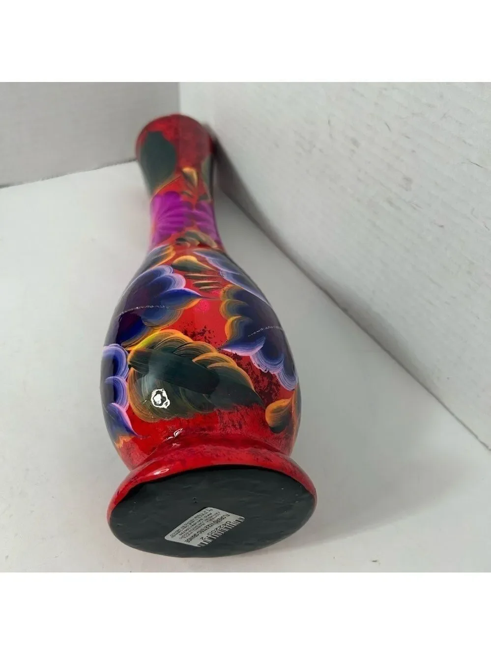 Talavera Mexico Handpainted Vase Vibrant Colors Large Floral Clay 14x4”